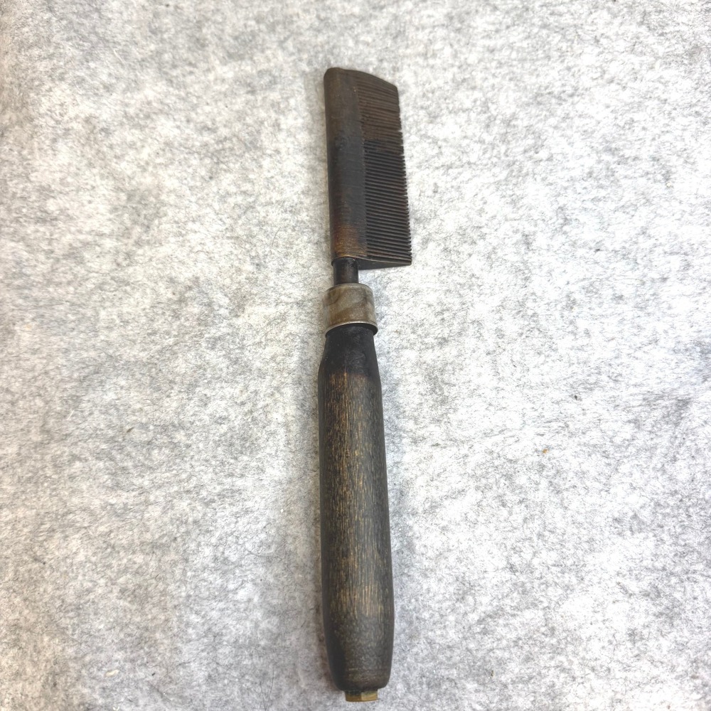Antique Metal Hair Straightening Comb Vintage Wood Handle Brass Accent 8.5 Inch